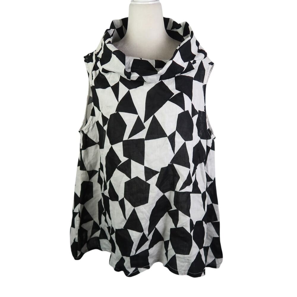 Bryn Walker Etta Tank Top Black and White Geometric Print Linen M